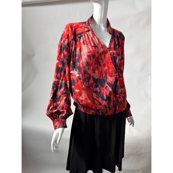 Soft Surroundings Womens Red Floral Blouse With Elastic Hem & Button Cuffs Size - Picture 13 of 16